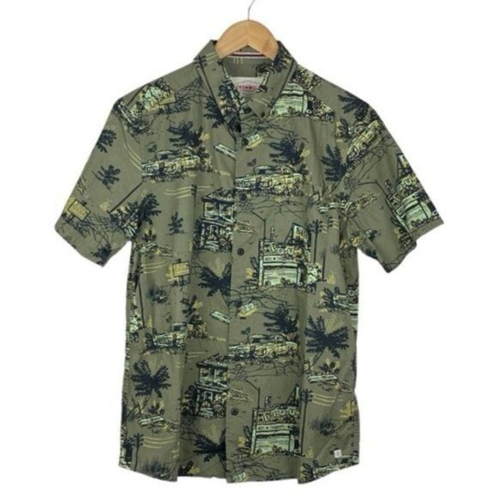 Cromwell mens Green Graphic Print Short Sleeve Button Down Shirt US M